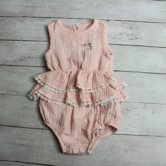 Calvin Klein Baby Girl's Bubble Romper Size 6-9 Months 1 Piece Gauze Lace - Picture 2 of 4